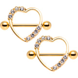 14G 3/4 Clear Gem Gold Anodized Heart Nipple Shield Set