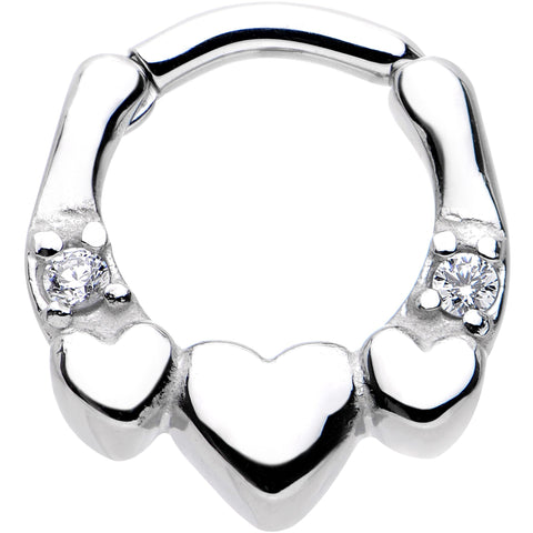 14G 1/4 Clear Gem Hearty Hug Hearts Septum Clicker