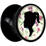 Black Acrylic Man Woman Floral Silhouette Saddle Plug Set 00G