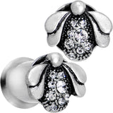 0G Clear Gem Steel Allow Me Ladybug Double Flare Tunnel Plug Set