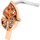 18G Clear CZ Rose Gold Tone Leaf Faux Hoop L Shaped Nose Ring