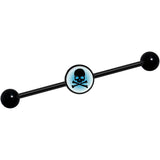 14G Blue Black Skull Black Industrial Barbell 37mm
