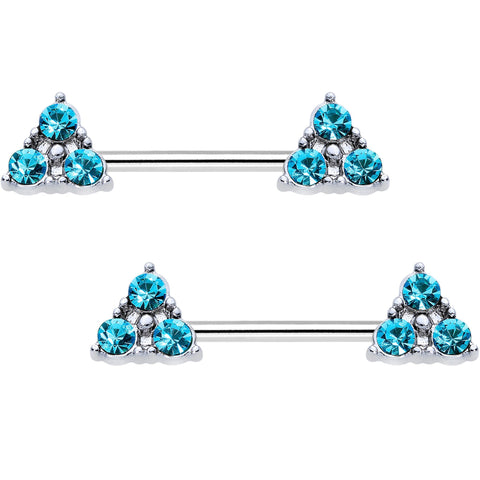 3/8 Aqua Gem Pyramid Trio Barbell Nipple Ring Set