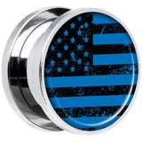 Blue American Flag Steel Screw Fit Plug Set 5/8