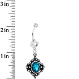 Aqua Blue Clear Gem Rustic Victorian Dangle Belly Ring