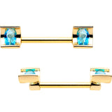 14G Blue Gem Gold Tone Sccop Captive Ring Barbell Nipple Ring Set