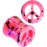 Black Speckled Pink Acrylic Peace Sign Saddle Plug Set 10mm to 20mm
