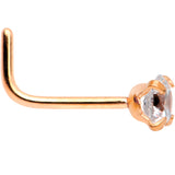 20G 1/4 Clear 3mm CZ Gem Rose Gold IP L-Shape Nose Ring