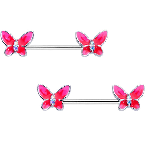 Aurora Gem Pink Butterfly Beauty Barbell Nipple Ring Set