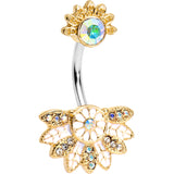Aurora Gem Tropical Flowering Fan Double Mount Belly Ring