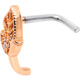 18G Clear CZ Rose Gold Tone Leaf Faux Hoop L Shaped Nose Ring