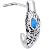 20G Glitter Blue Bird Feather Faux Hoop L Shaped Nose Ring