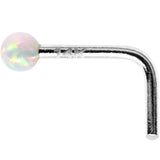 1/4 14k White Gold White 2mm Synthetic Opal Ball L Shaped Nose Ring
