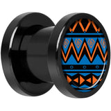 Blue Orange Tribal Print Black Anodized Screw Fit Plug Set 0G