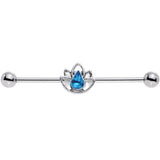 14G Aqua Gem Lonely Lotus Flower Industrial Barbell 38mm