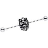 14G Fearsome Roaring Lion Charm Industrial Barbell 38mm