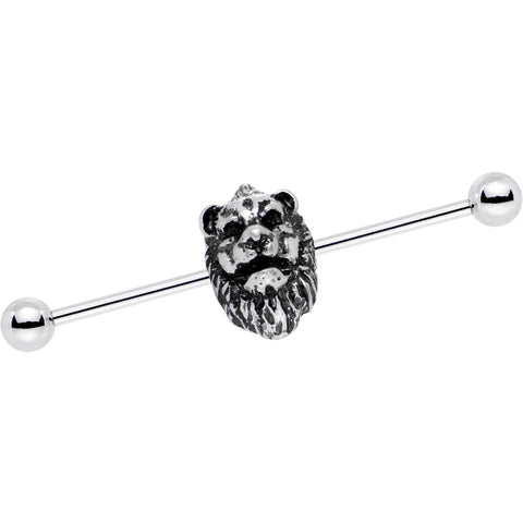 14G Fearsome Roaring Lion Charm Industrial Barbell 38mm