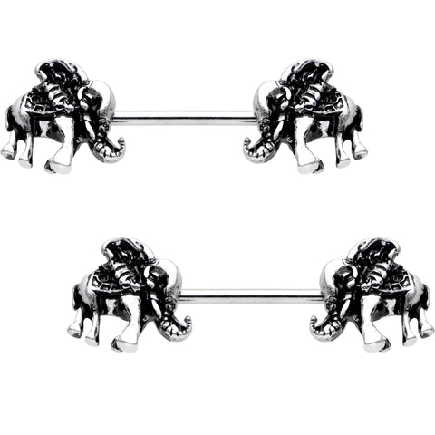 14G 5/8 Resting Elephant Barbell Nipple Ring Set