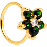 20G Clear CZ Green Faux Opal Gold Tone Flower Circular Ring