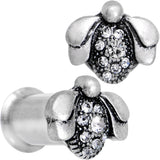2G Clear Gem Steel Allow Me Ladybug Double Flare Tunnel Plug Set
