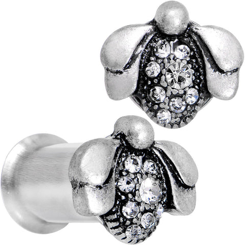 2G Clear Gem Steel Allow Me Ladybug Double Flare Tunnel Plug Set