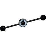 14G Black on Blue Paw Print Black Industrial Barbell 37mm
