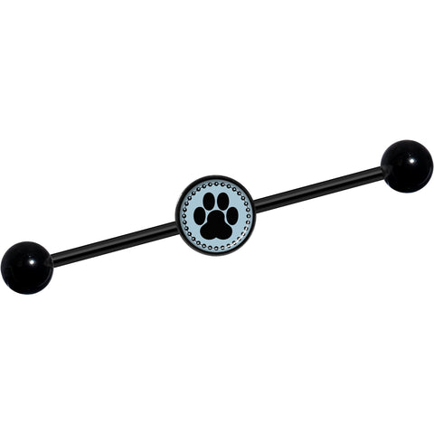 14G Black on Blue Paw Print Black Industrial Barbell 37mm