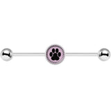 14G Black on Pink Paw Print Industrial Barbell 37mm