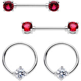 5/8 Fuchsia Gem Captive Ring Straight Barbell Nipple Ring Set