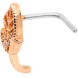 20G Clear CZ Rose Gold Tone Leaf Faux Hoop L Shaped Nose Ring
