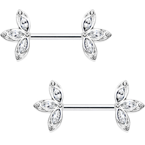 14G 1/2 Clear Gem Fleur de Seins Barbell Nipple Ring Set
