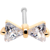 20G 1/4 Clear CZ Gem Gold Tone Bow Tie Formal Nose Bone