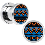 Blue Orange Tribal Print Steel Screw Fit Plug Set 0G