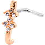 18G Clear CZ Rose Gold Tone Bling Faux Hoop L Shaped Nose Ring