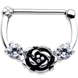 14G 9/16 Clear Gem Kissed Rose Flower Nipple Clicker Set