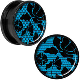 Blue Floral Lace Black Anodized Screw Fit Plug Set 20mm