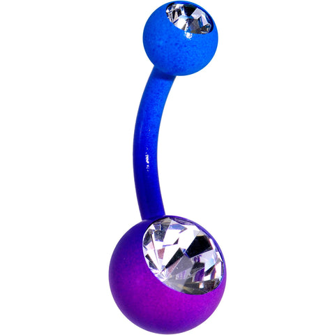 14G 3/8 Clear Gem Color Plated Purple Blue Fade Belly Ring