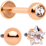 Clear CZ Gem Rose Gold PVD Internally Threaded Labret Set of 3 Ends