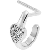 20G Clear Gem Steel Heart Faux Hoop L Shaped Nose Ring