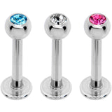 5/16 Clear Pink Blue Gem Internally Threaded Pack Set of 6 Labret Monroe