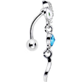 Blue Gem Heart Fierce Fox Head Top Mount Dangle Belly Ring
