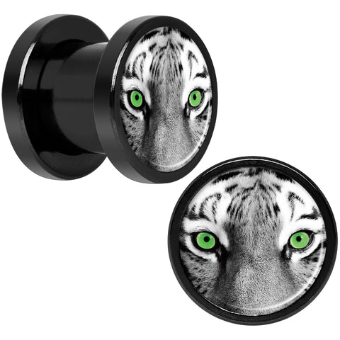 Black White Tiger Eyes Black Anodized Screw Fit Plug Set 0G