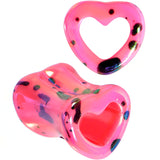 Black Speckled Pink Acrylic Heart Saddle Plug Set 4mm to 20mm