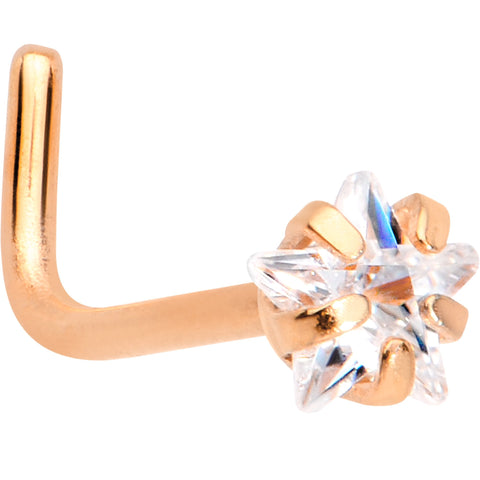 20G 1/4 Clear Star 3mm CZ Gem Rose Gold IP L-Shape Nose Ring