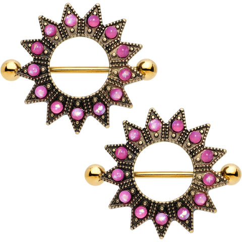 25mm Pink Faux Opal Gold Anodized Sun Goddess Nipple Shield Set
