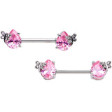 9/16 Pink CZ Gem Mini Butterfly Barbell Nipple Ring Set