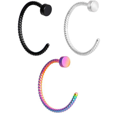 20G 5/16 Rainbow Pack Set of 3 Twisted Nose Hoop Rings