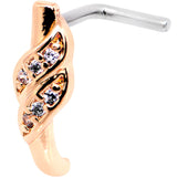 18G Clear CZ Rose Gold Tone Swish Faux Hoop L Shaped Nose Ring