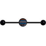 14G Blue Orange Tribal Print Black Industrial Barbell 37mm
