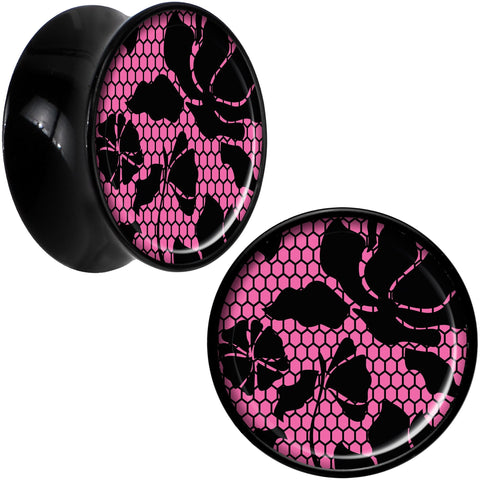Black Acrylic Pink Floral Lace Saddle Plug Set 20mm